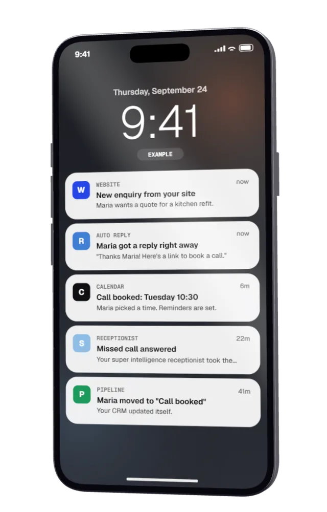 A phone lock screen with five notifications for one new lead